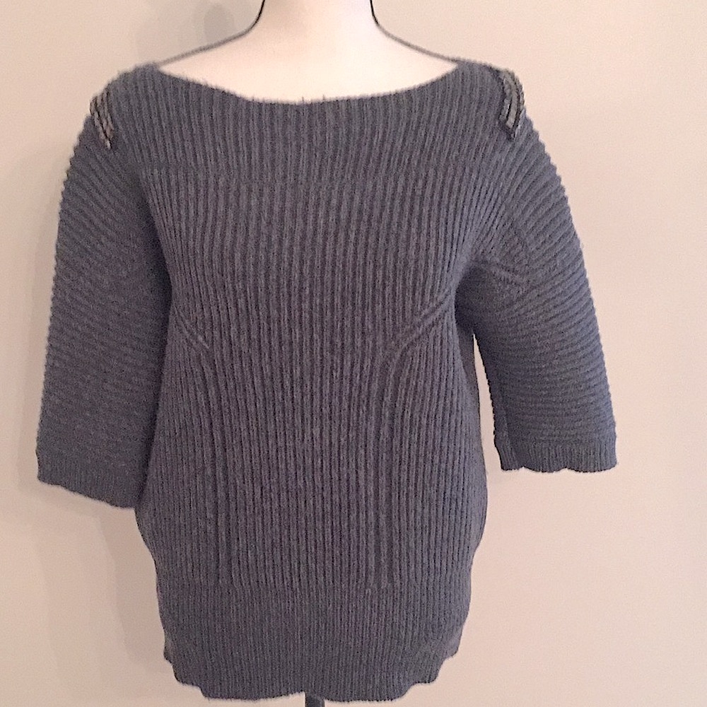 Jil Sander Gray Wool Cashmere Ribbed Embellished Pullover Sweater Euc Sz 10 Soft